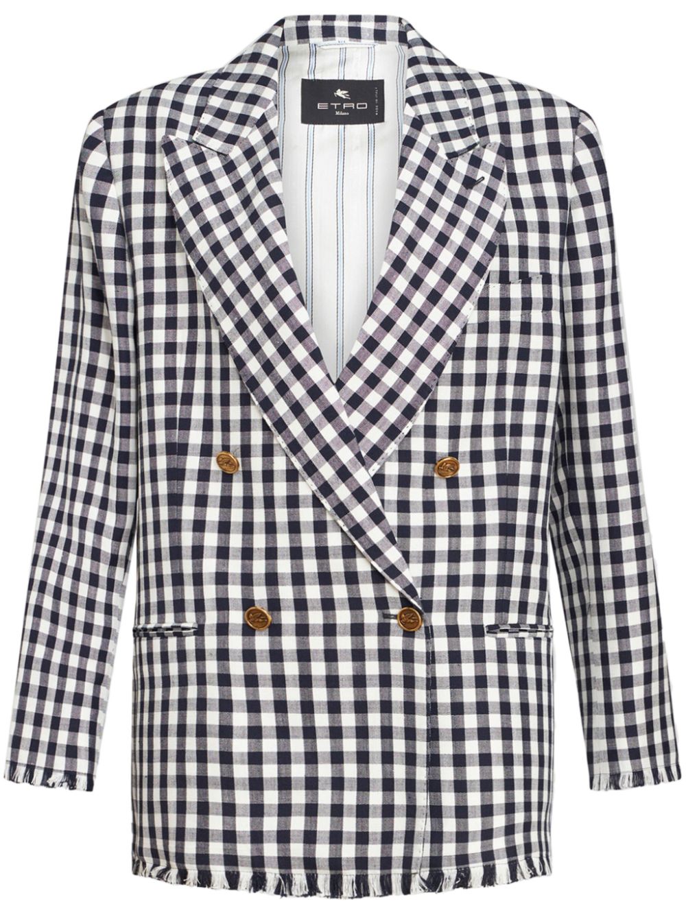 Gingham-print double-breasted blazer - Blue
