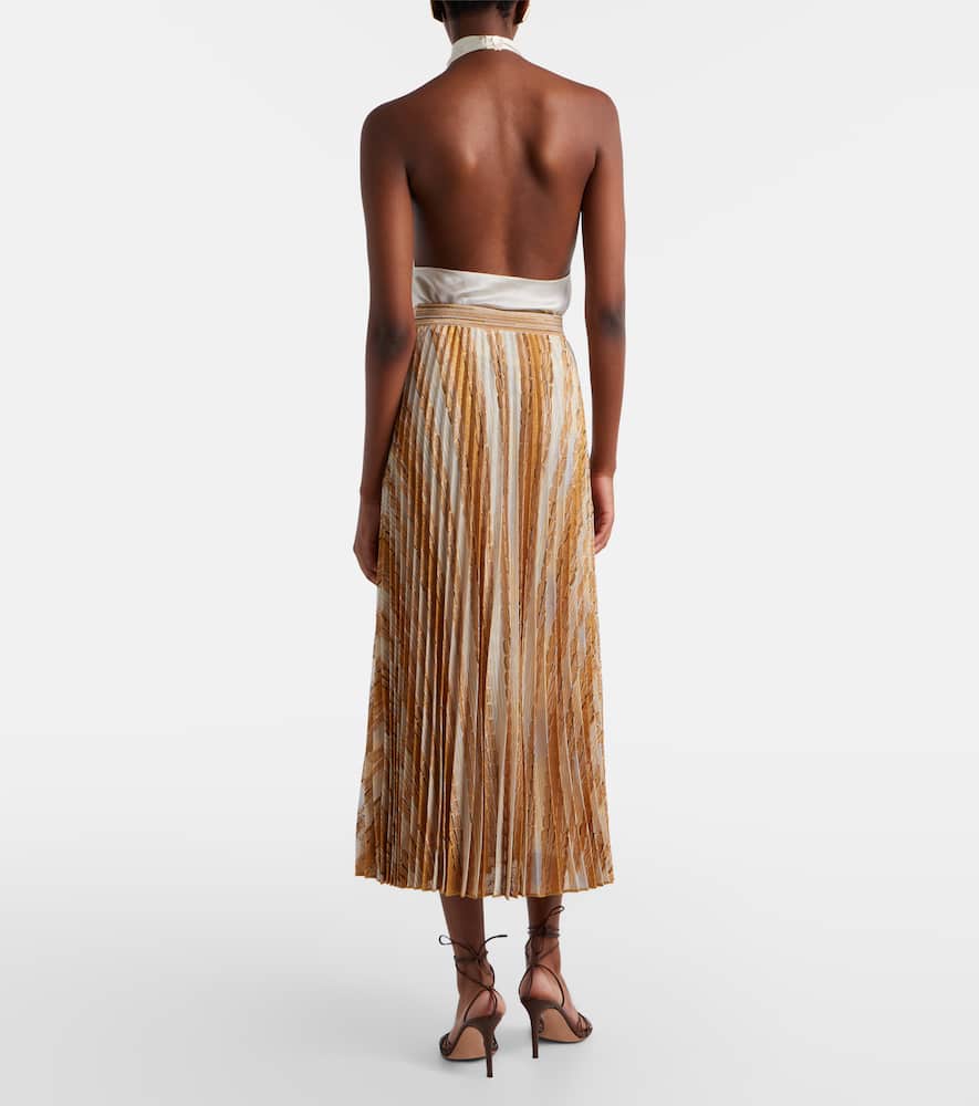 Plissé printed midi skirt