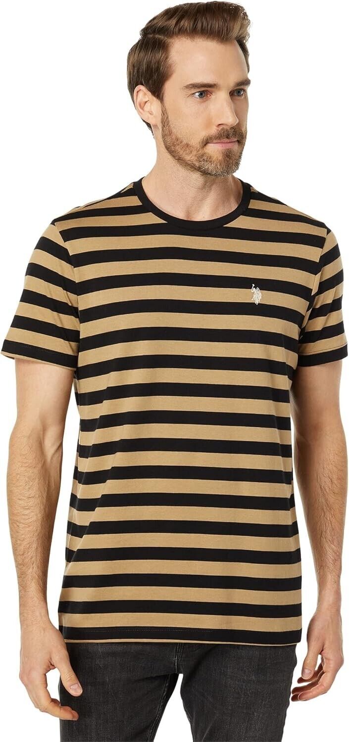 US Polo Assn. T-Shirt Men's M Black Khaki Stripe Crew Neck Short Sleeve JDM031