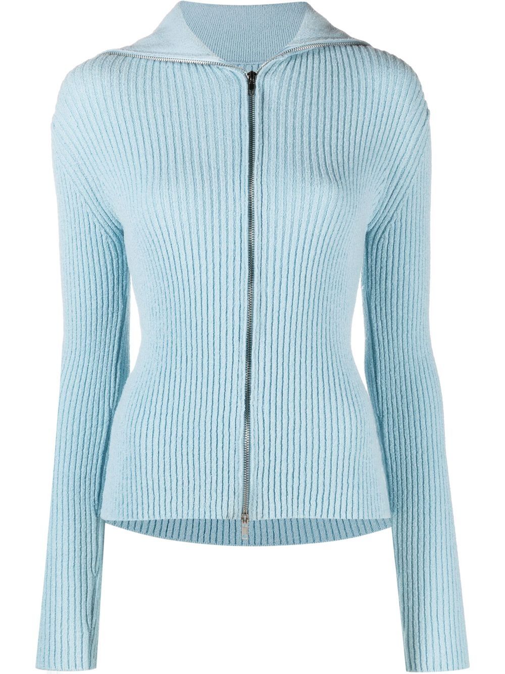 Rib-knit zipped cardigan - Blue