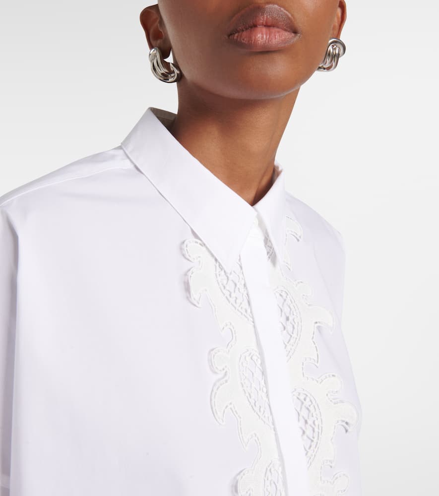Lace-trimmed cotton-blend poplin blouse