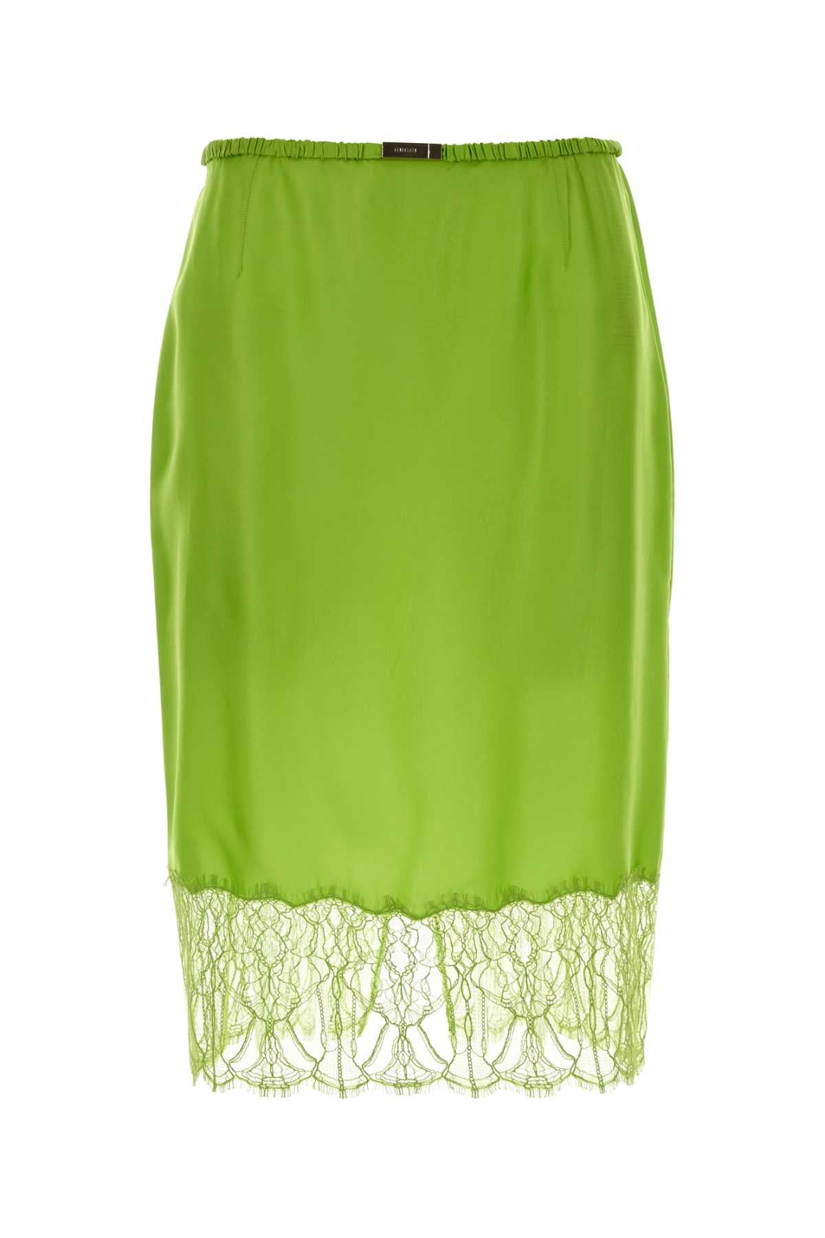 Lace-Trimmed Satin Skirt — Green