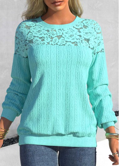 Modlily Cyan Patchwork Long Sleeve Round Neck Sweatshirt