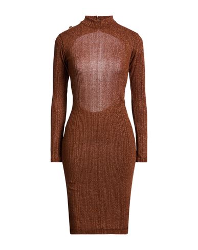 Woman Midi dress Brown Size L Polyester