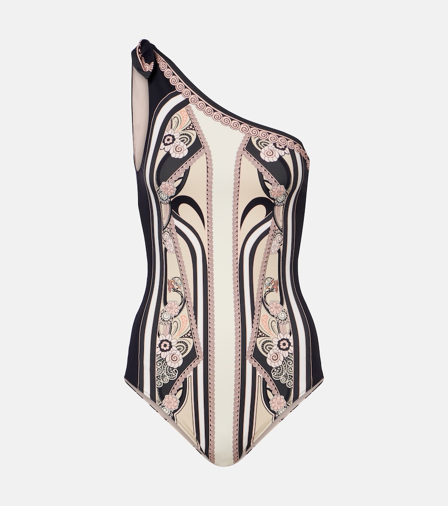 Goddess printed one-shoulder swimsuit