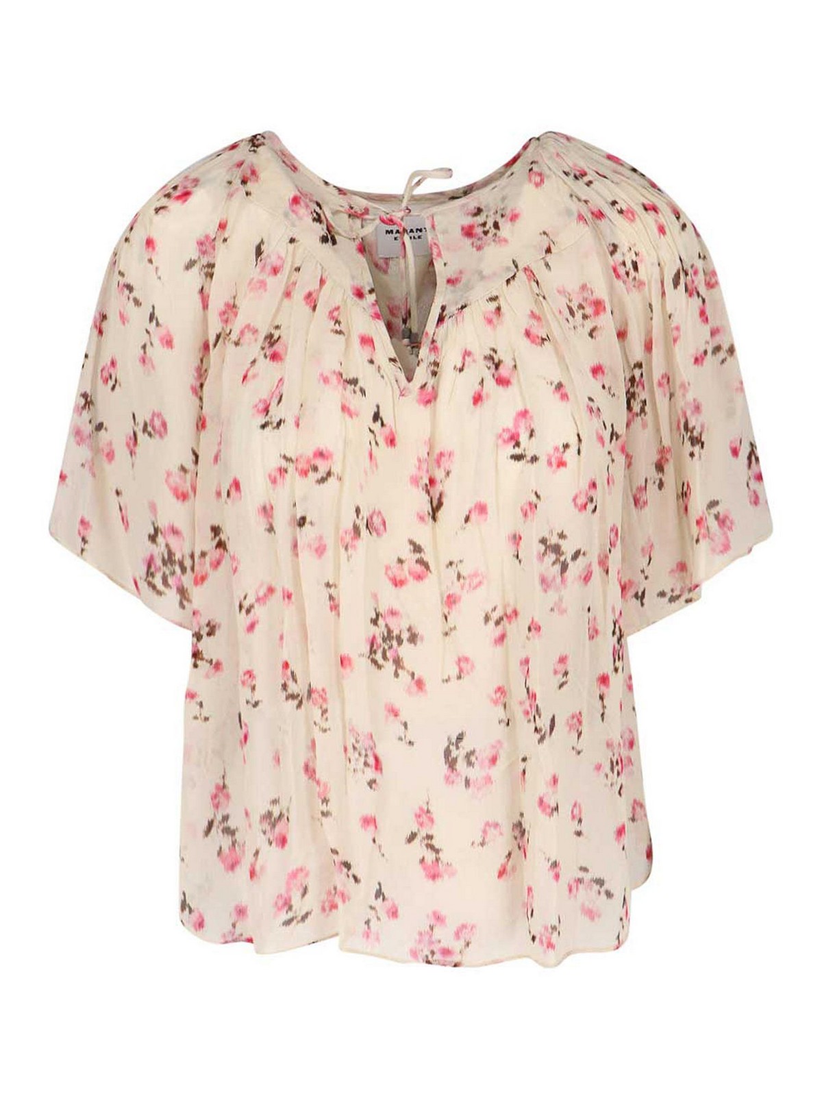 Isabel Marant Etoile - floral pleated top short sleeves tie detai