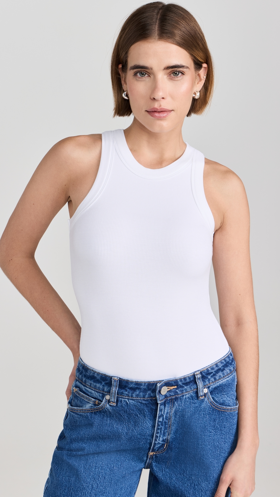 Ambitionist 여성 Ali Ribbed Racer Tank Bodysuit White