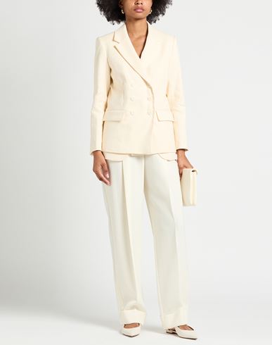 Woman Blazer Cream Size 8 Linen, Cotton, Elastane
