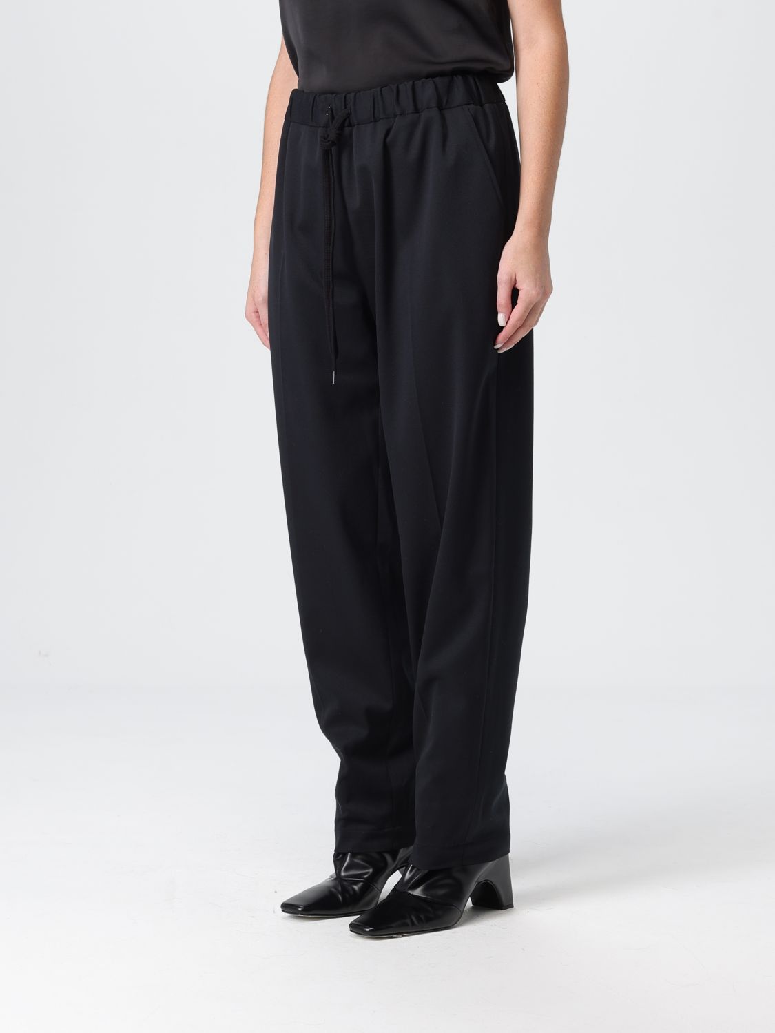 Drawstring tailoring wool trousers - Black