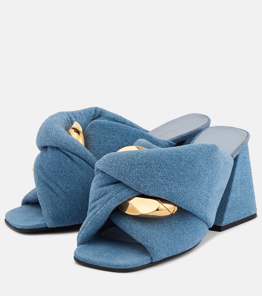 Chain and twist denim mules
