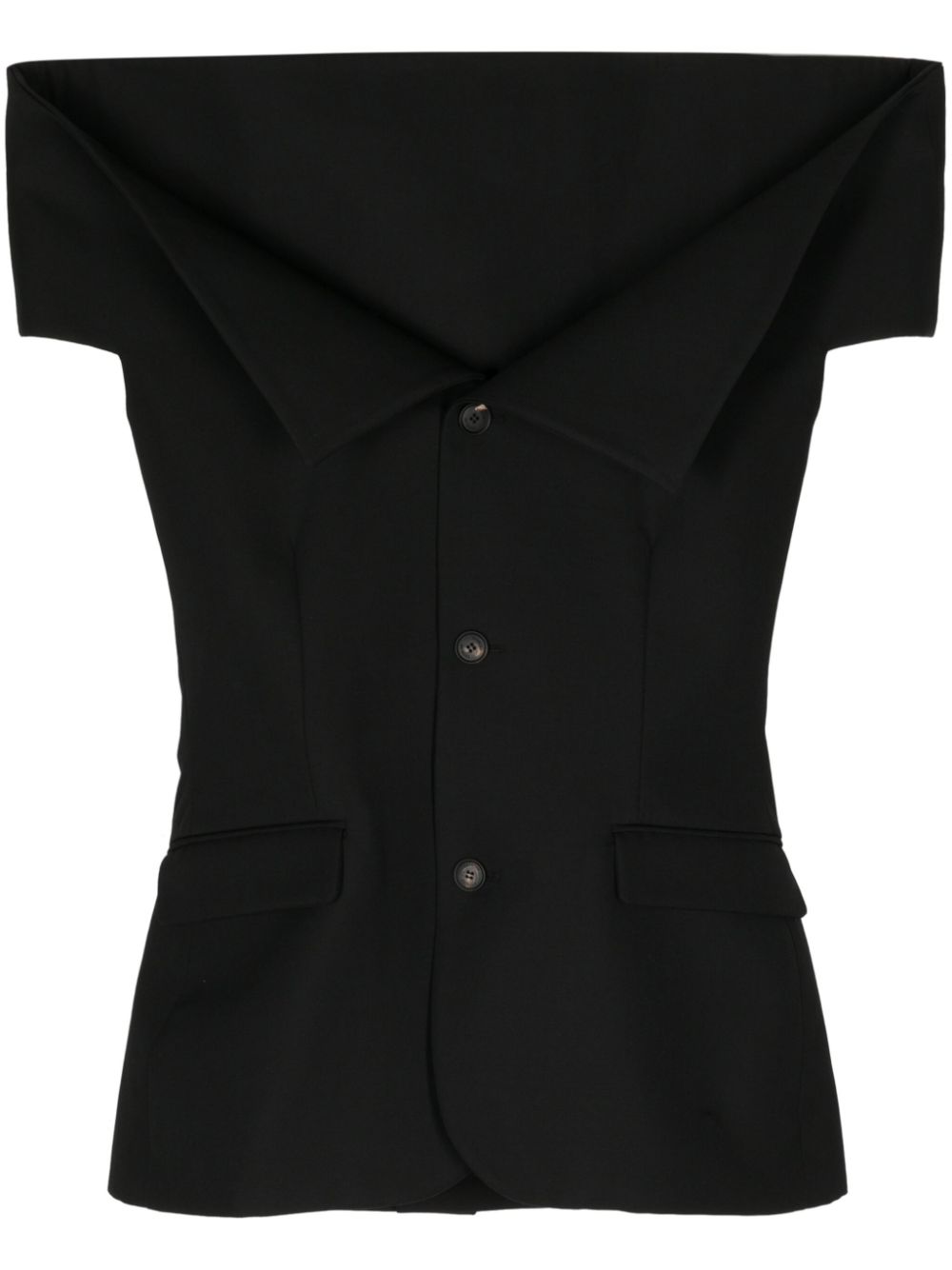 Off-shoulder single-breasted vest - Black