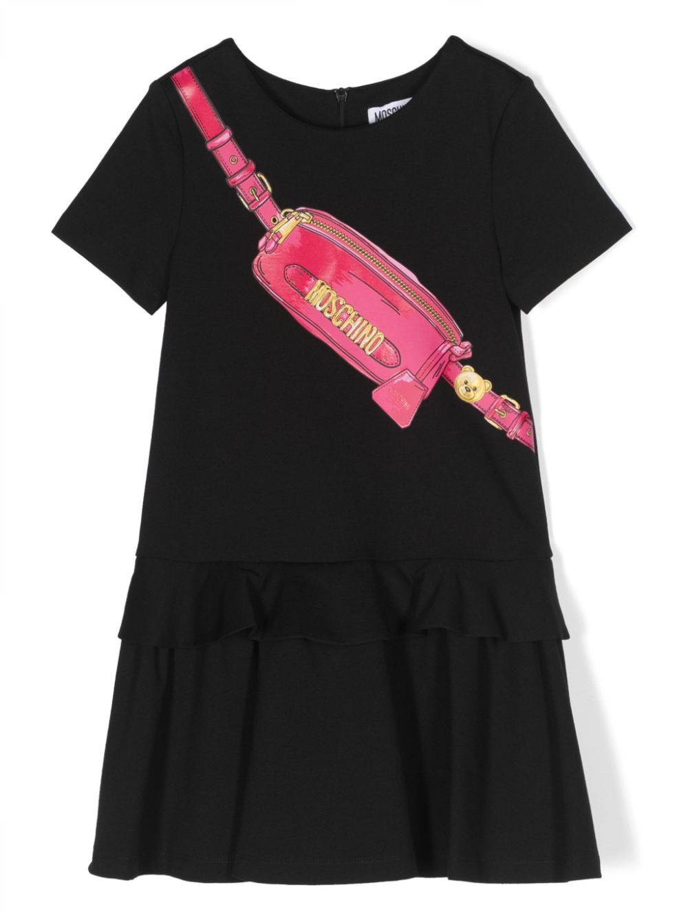 Graphic-print ruffled-detail dress - Black