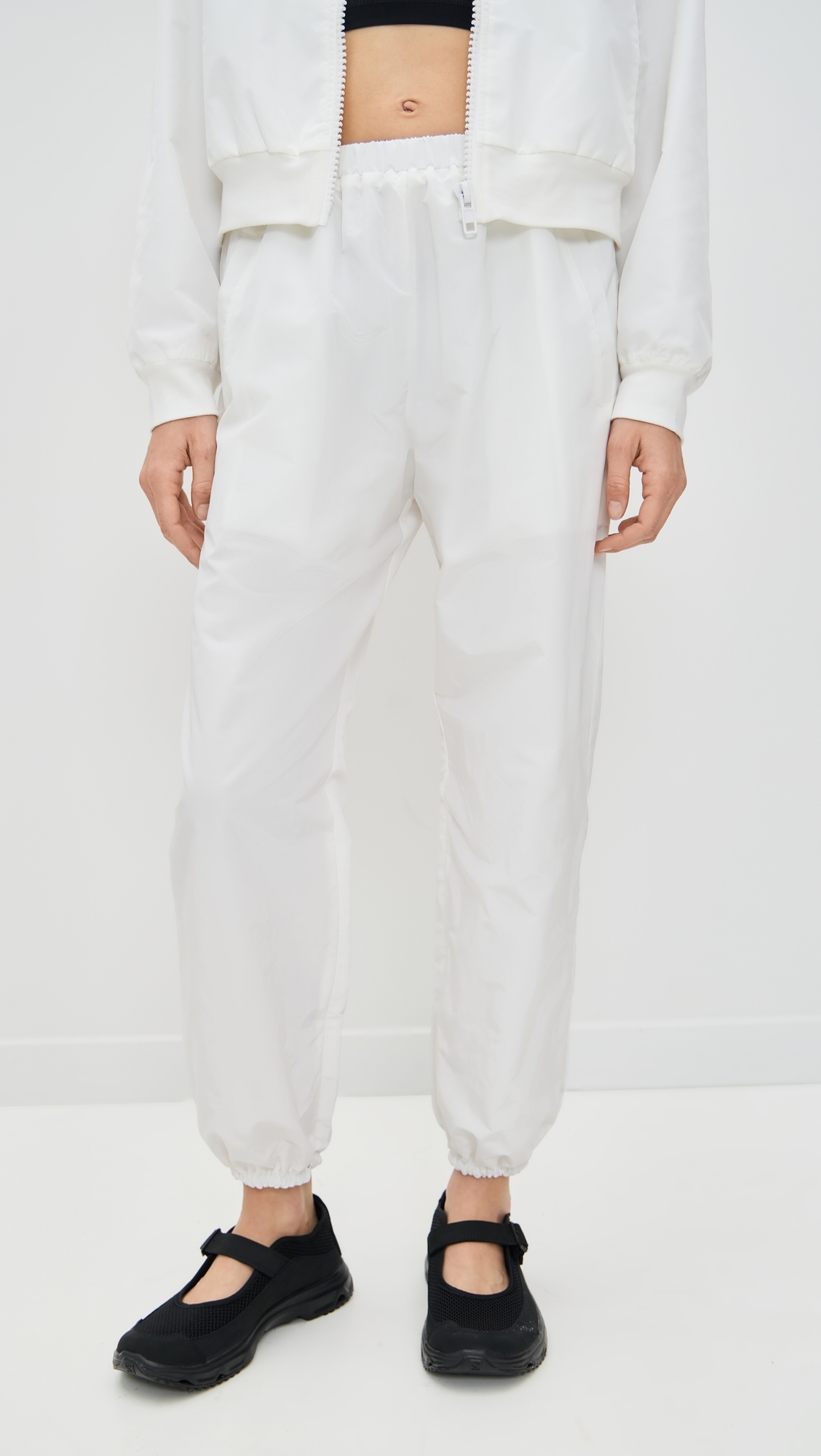 Eugenia Kim LOVE Martina Optic White Tennis Warm-Up Pants With Ankle Side Zippers Optic White