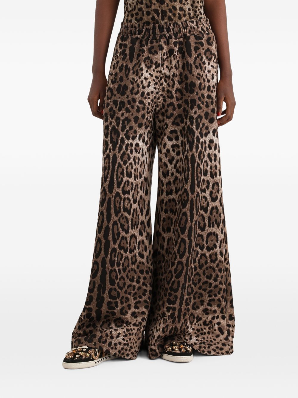 Leopard-Print Fleece Trousers — Brown