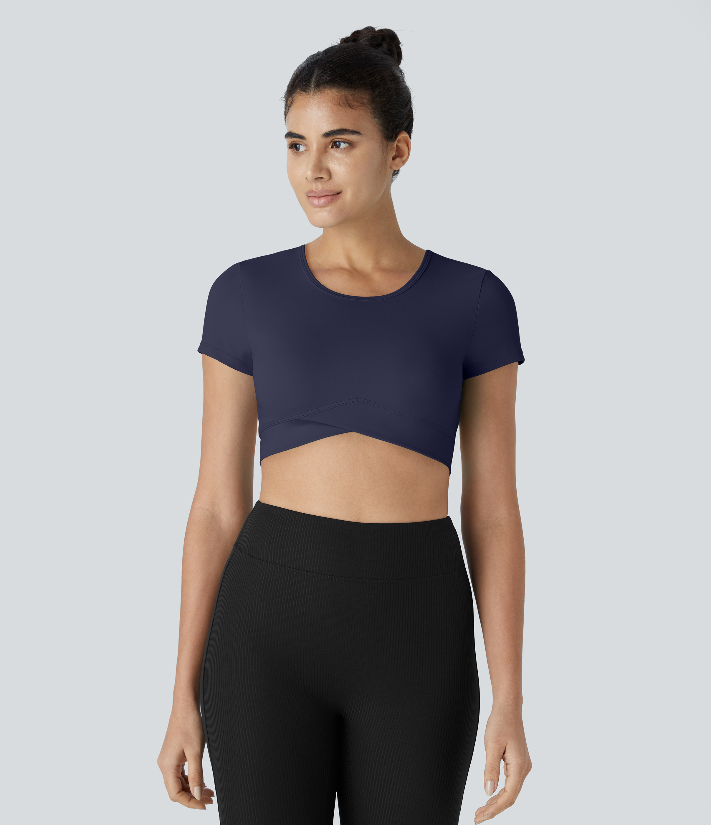 SoftlyZero™ Plush Crossover Hem Cropped Sports Top  - Peacoat