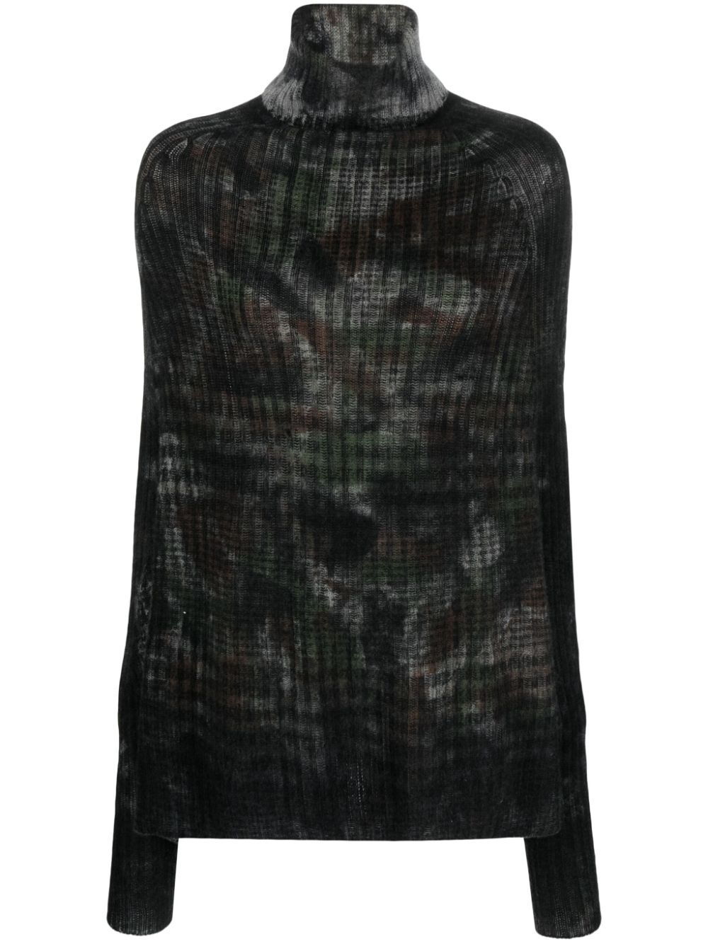 Abstract-pattern print wool-blend jumper - Black