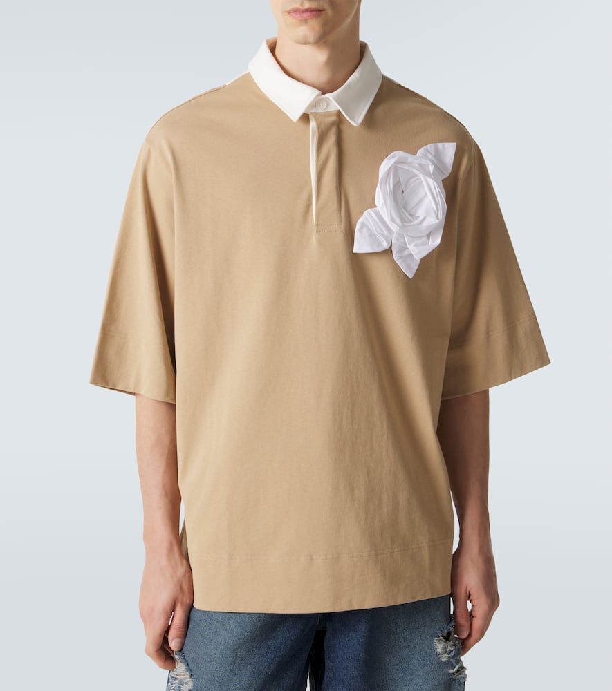 Floral-appliqué cotton jersey polo shirt