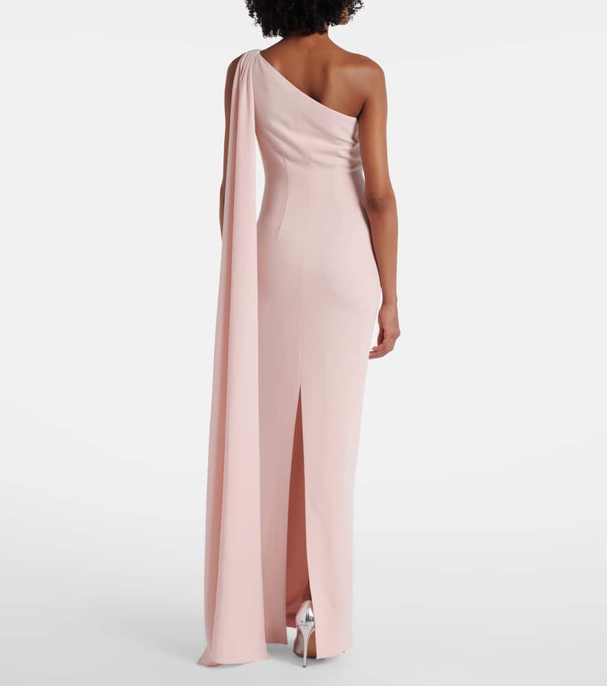 Embellished one-shoulder cady gown
