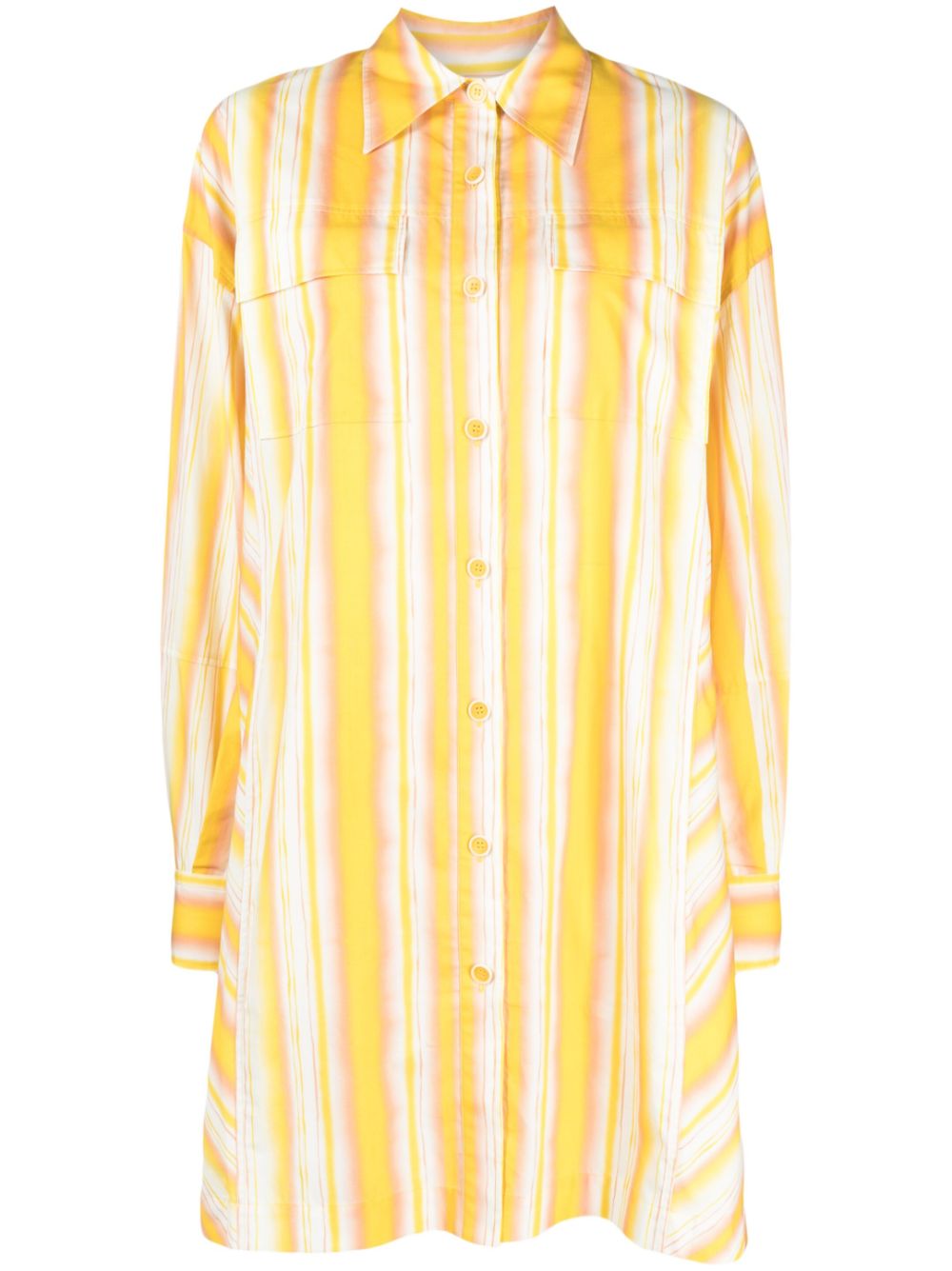 Striped cotton shirt dress - Yellow
