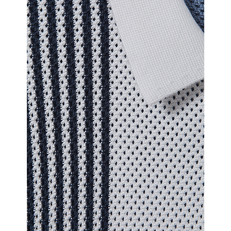Mens Blue/white Berlin Half-zip Striped Knitted Polo Shirt
