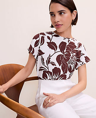 Ann Taylor Floral Mixed Media Crew Neck Tee