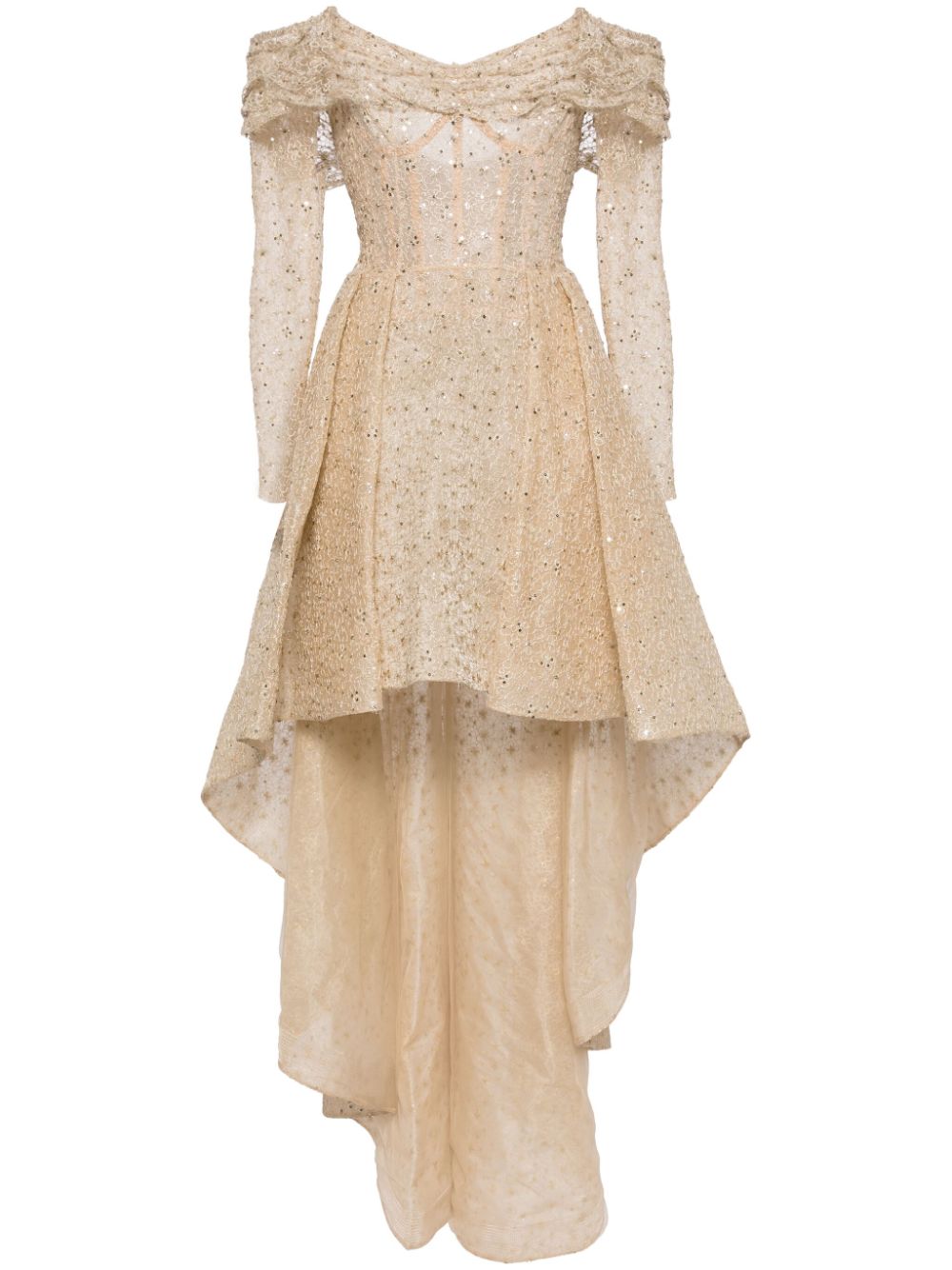 Off-shoulder tulle dress - Neutrals