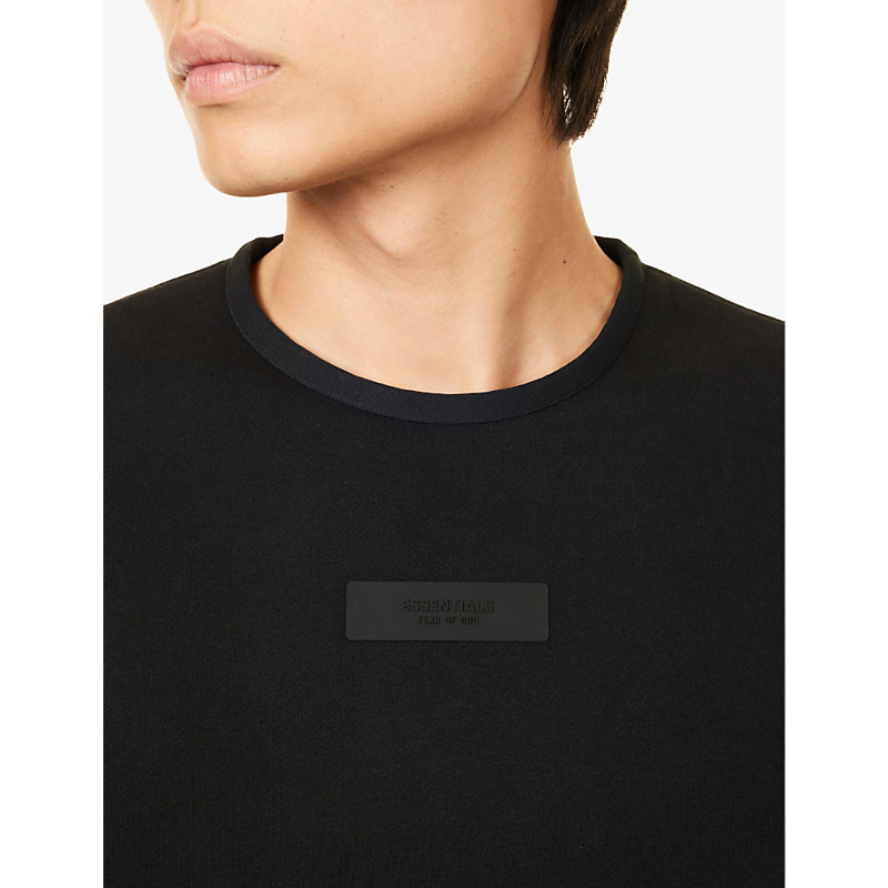 Mens Black Essentials Brand-patch Cotton-blend Sweatshirt S
