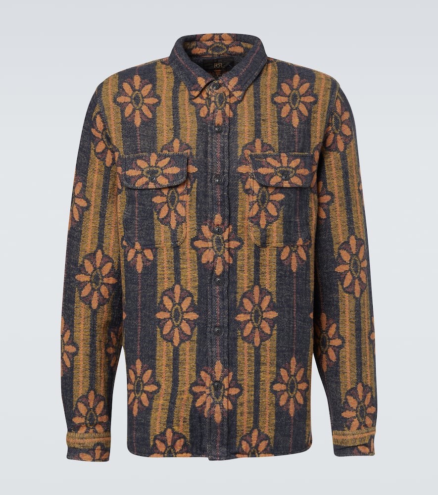 Floral striped cotton jacquard shirt