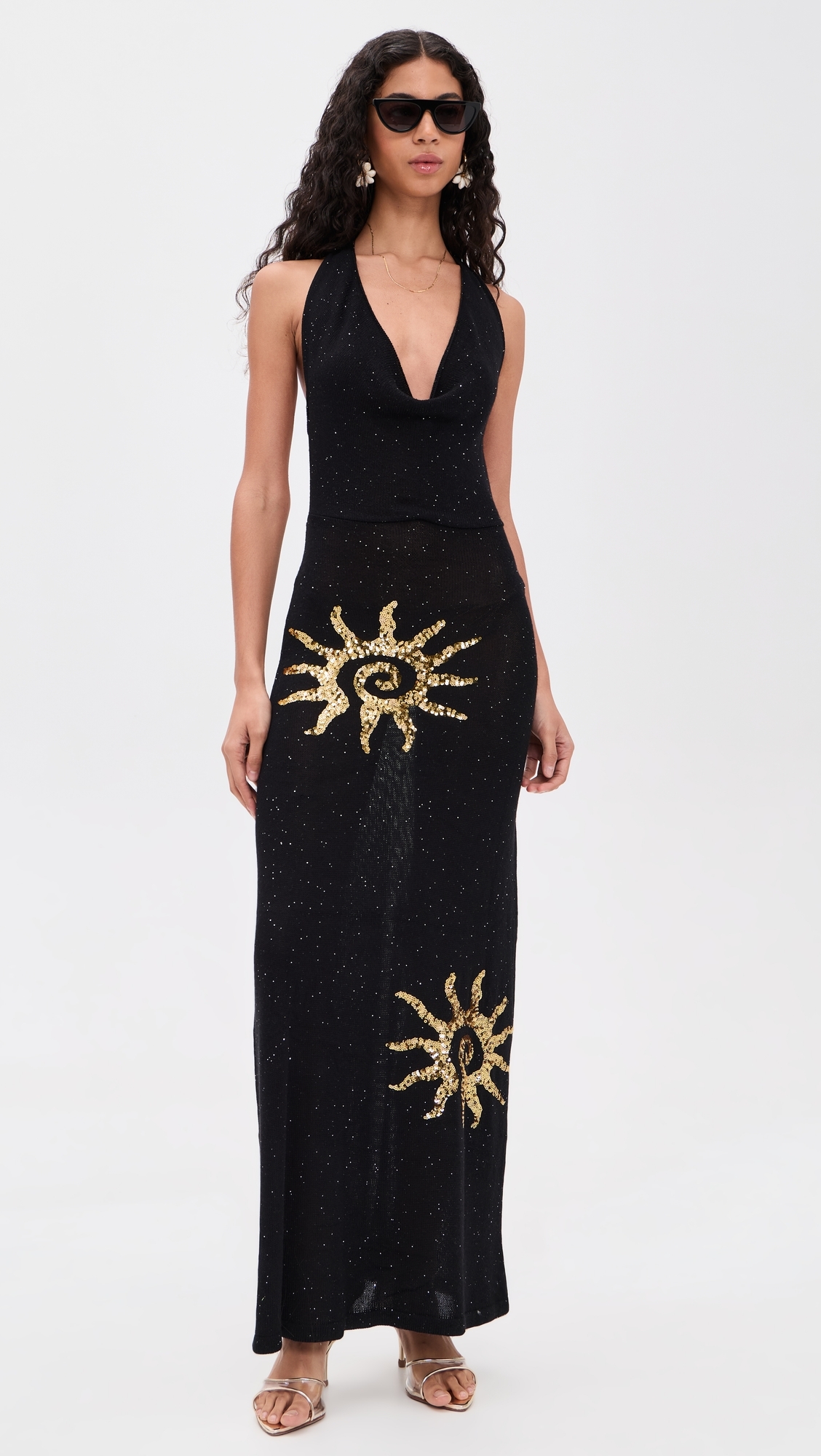 Yasmina Plunge Cowl Knit Maxi Dress Black