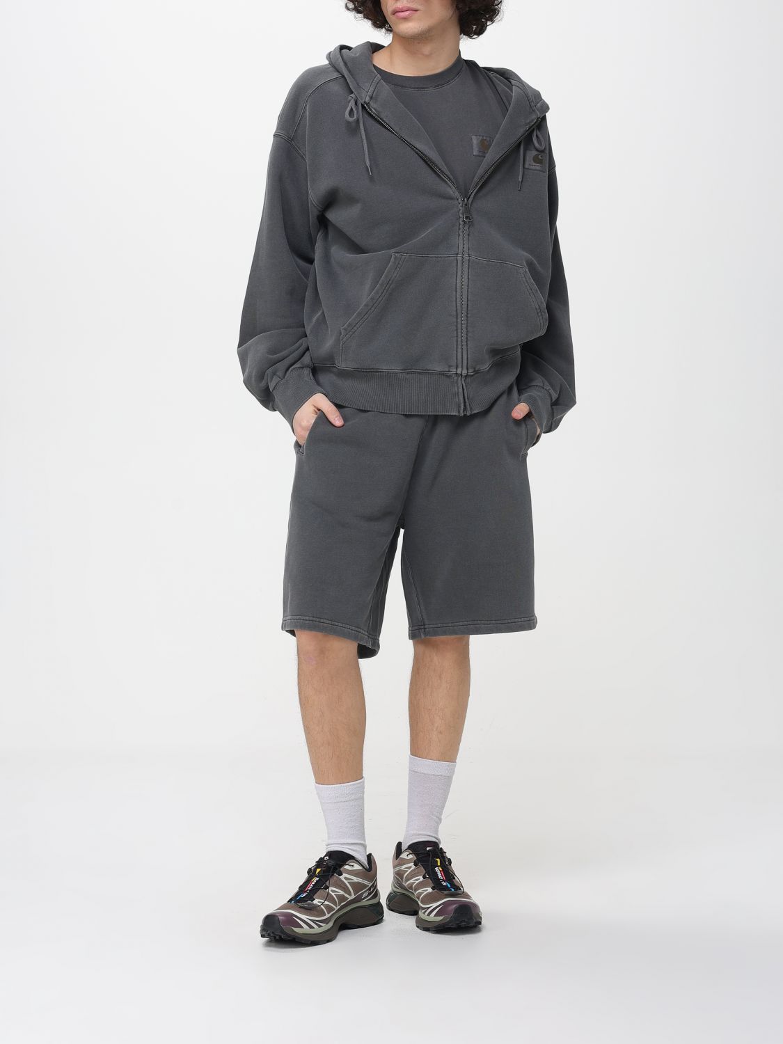 Logo-appliqué zip-up hoodie - Grey