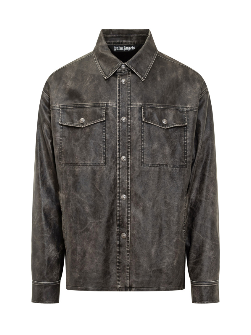 Curved Logo Coated Overshirt Dark Grey