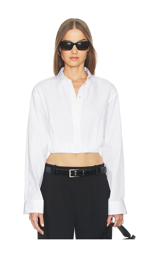 Helmut Lang Cropped Gather Shirt in White. XS. Also in