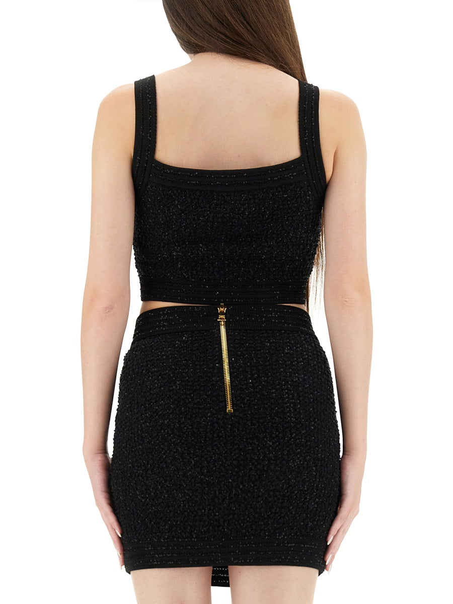 Button-embellished Cropped Top