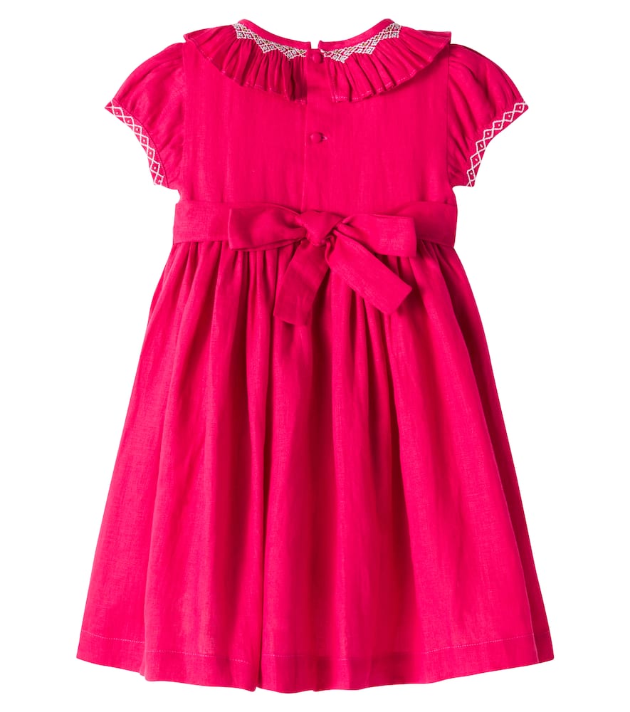 Embroidered smocked linen dress