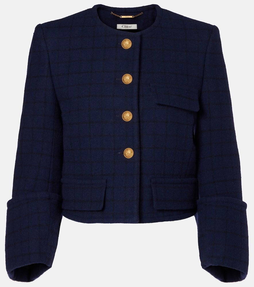 Chloé Checked cropped wool-blend jacket