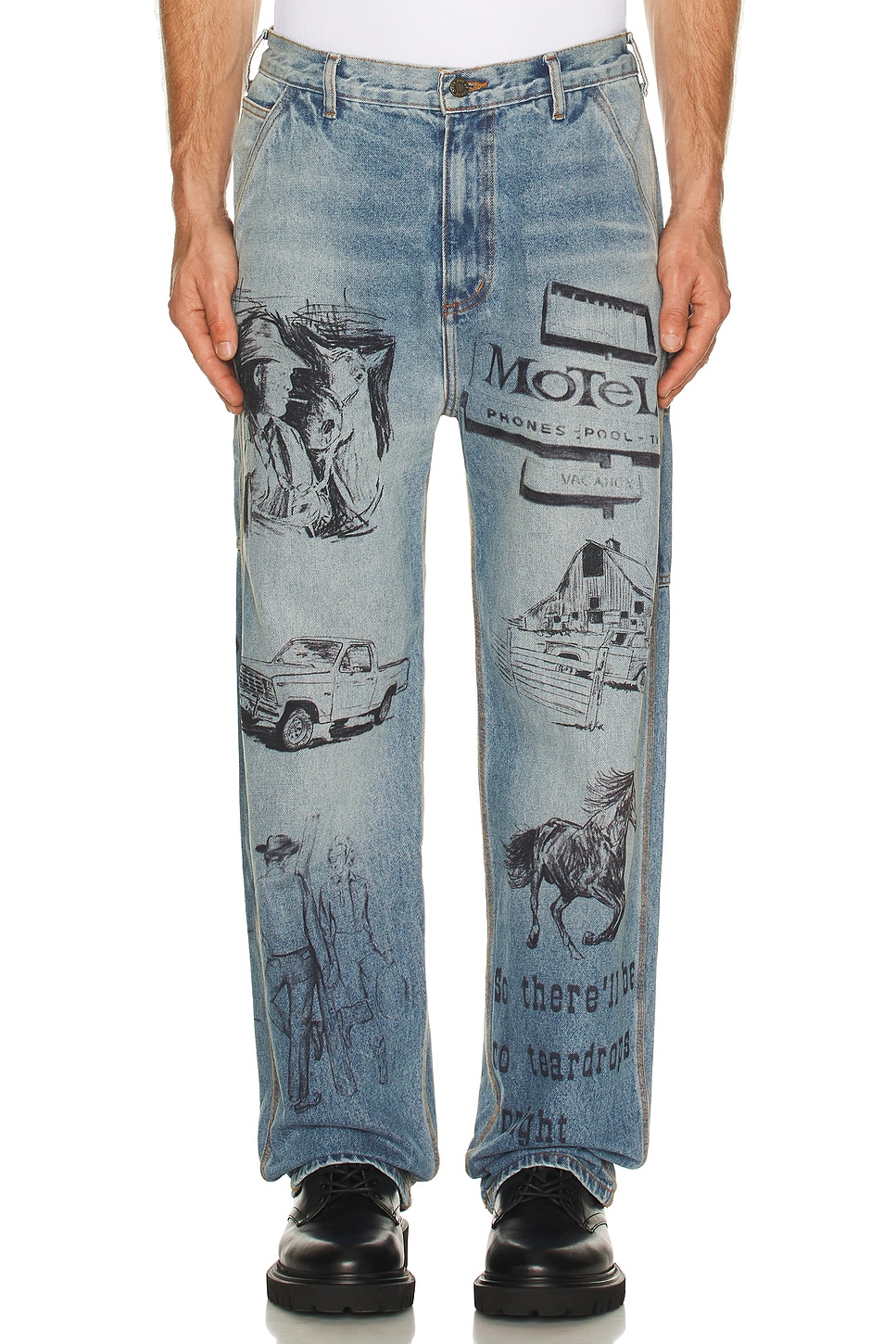 ONE OF THESE DAYS All Over Print Painters Pant in Blue