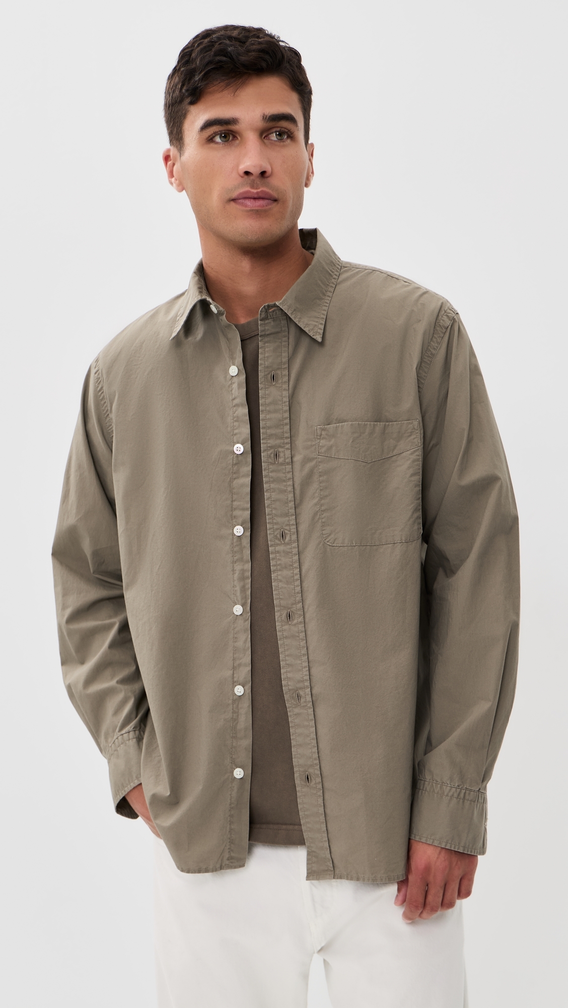 Long Sleeve Poplin Shirt Dark Driftwood