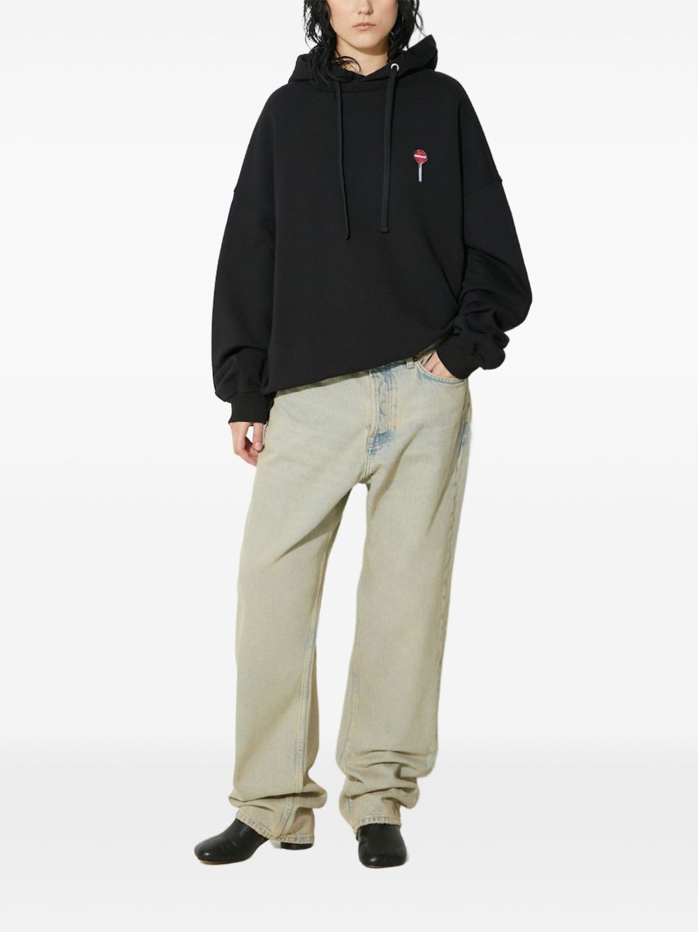 Lollipop-embroidered hoodie - Black