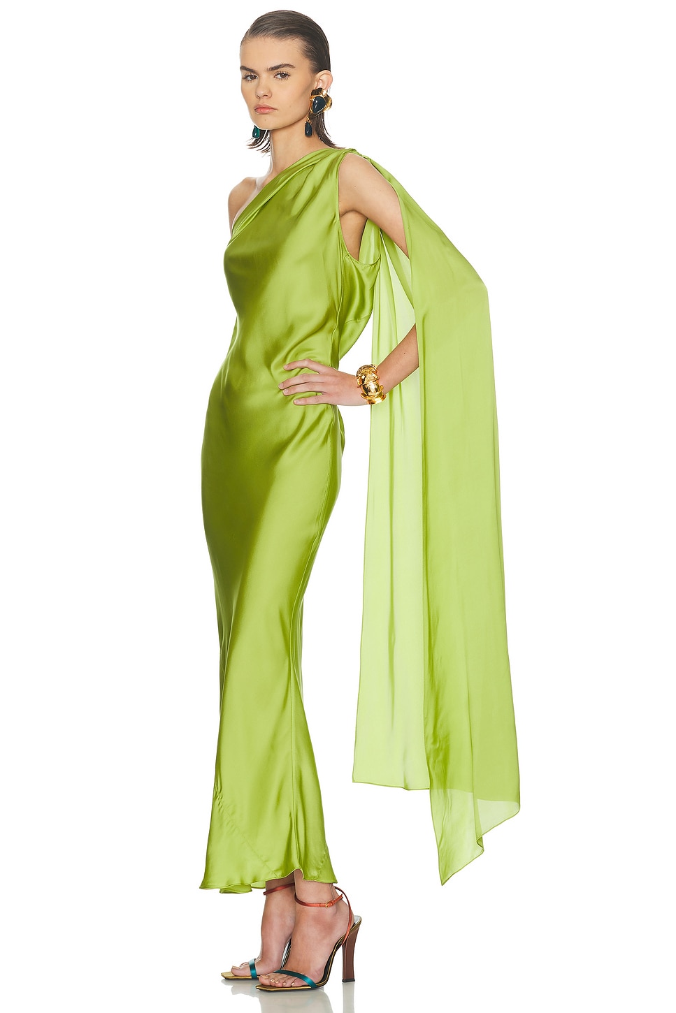Alejandra Alonso Rojas One Shoulder Dress With Cape in Yellow.  6. Also in