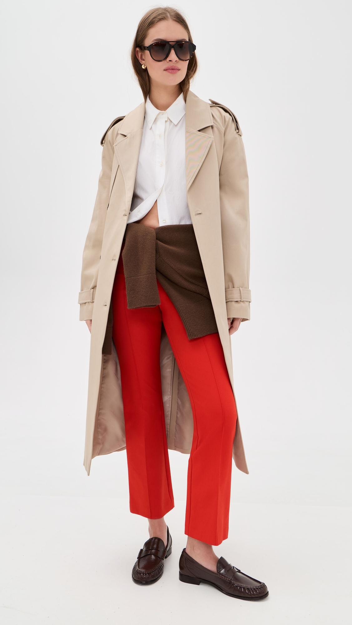 Mid Rise Pintuck Crop Flare Pants Dk Poppy