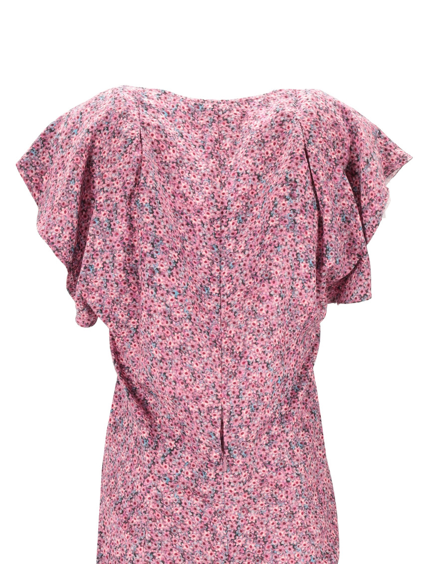 Isabel Marant - midi dress ruched floral pattern v neck