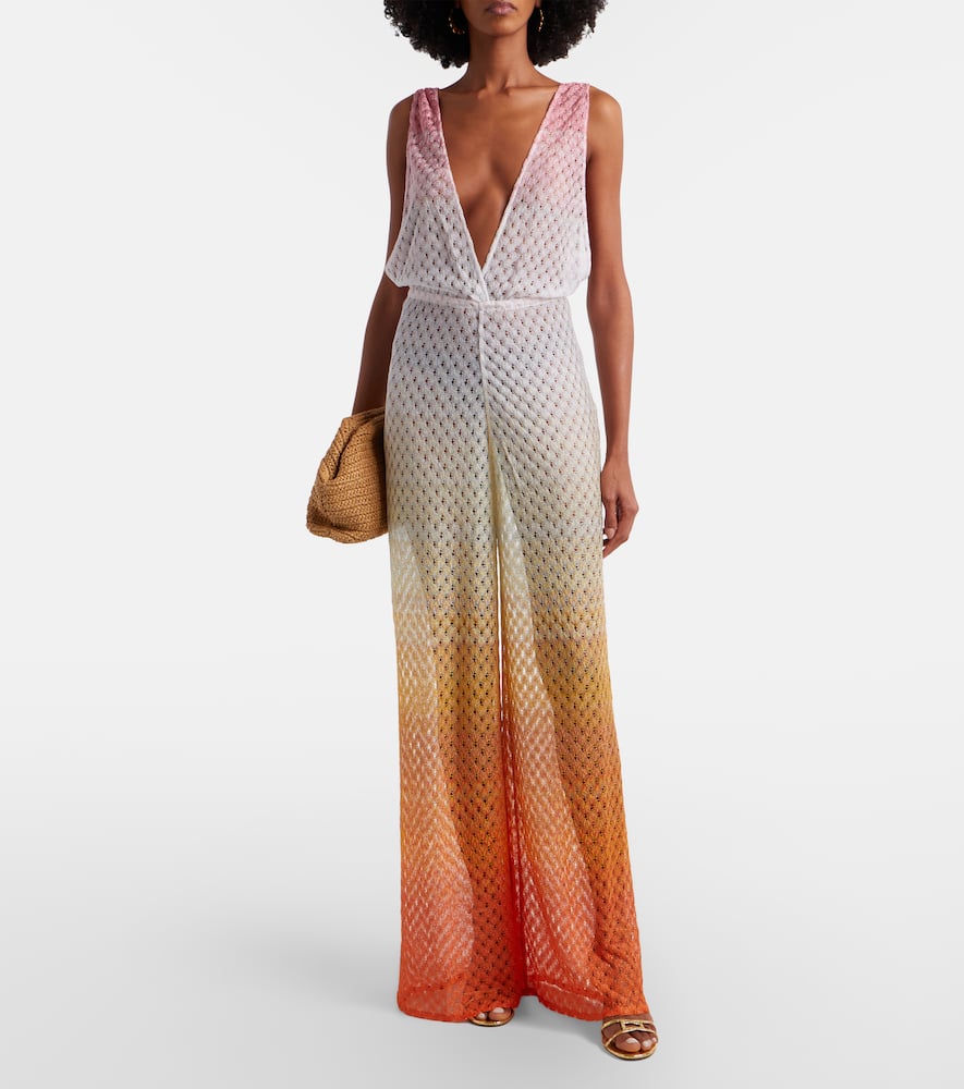 Open-knit lamé jumpsuit