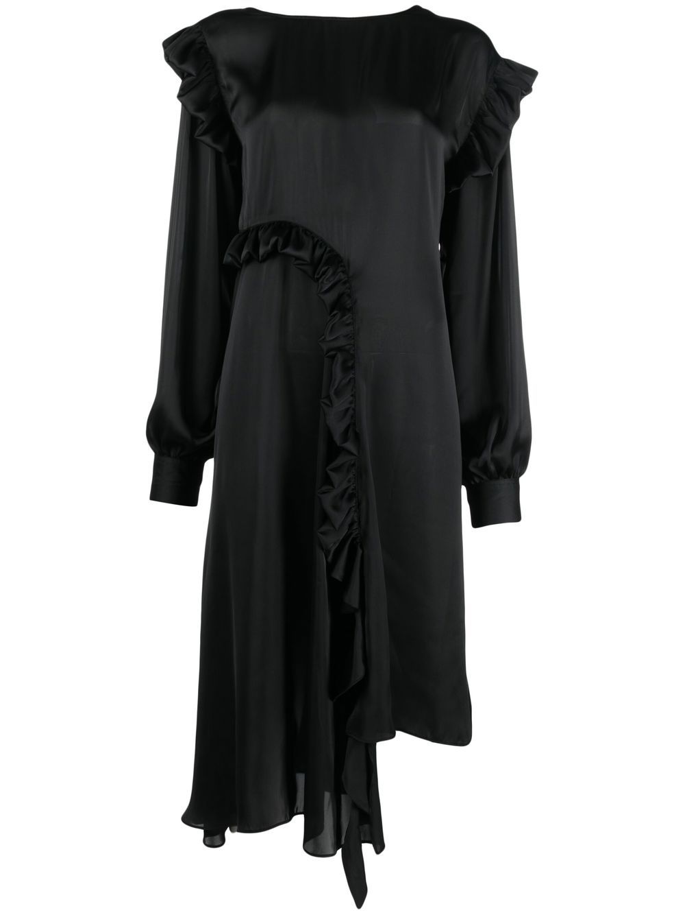 Ruffled long-sleeved maxi dress - Black
