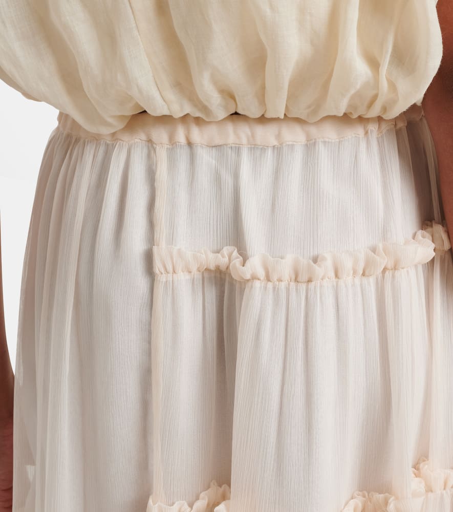 Ruffled asymmetric silk maxi skirt