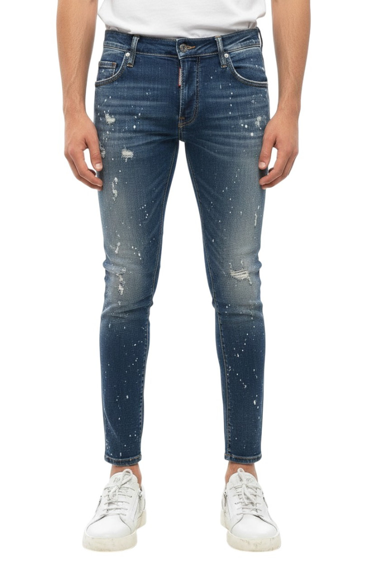 Distressed slim-fit jeans - Blue