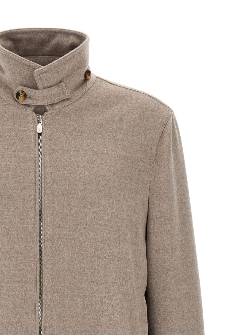 Beige Solid Bomber Jacket