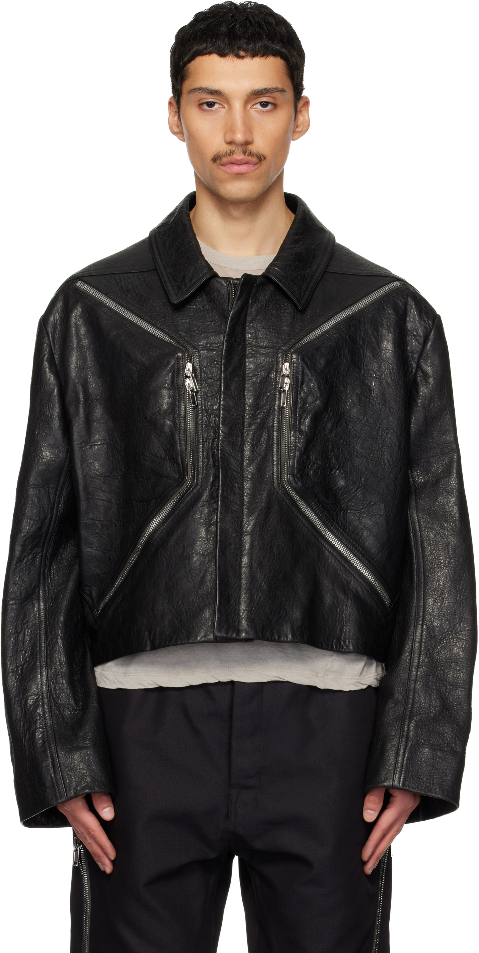 Black Temple Heizer Mac Leather Jacket