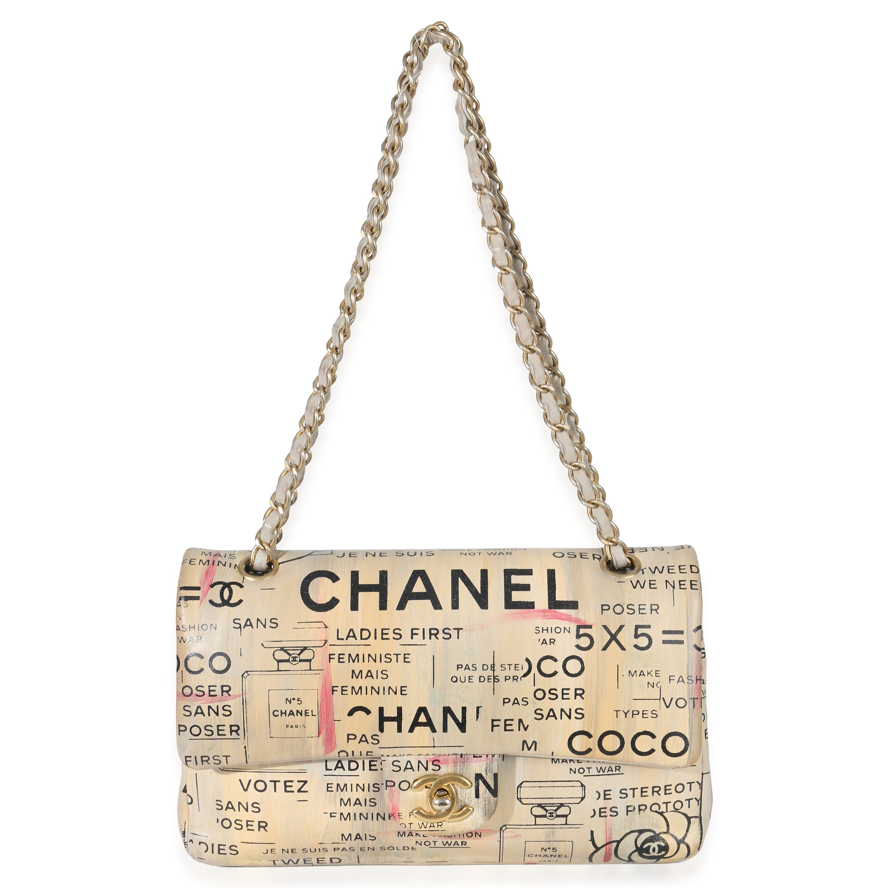 Newspaper Print Lambskin Medium Double Flap Bag