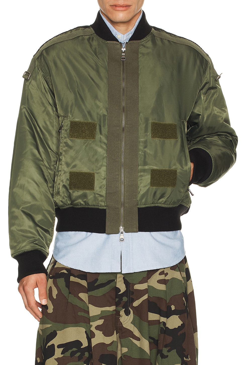 Andersson Bell Flight Layered Washed Bomber Jacket in Green. XL/1X. Also in L