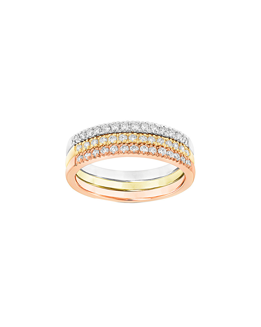 Suzy Levian 여성 Set Of 3 14K Tri-Tone 3 0.45 Ct. Tw. Diamond Rings